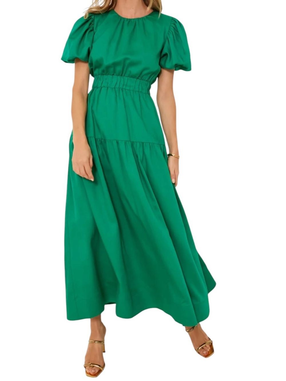 Hyacinth House Ginny Maxi Dressโ Emerald Puff-Sleeve Lined Pockets NWOT